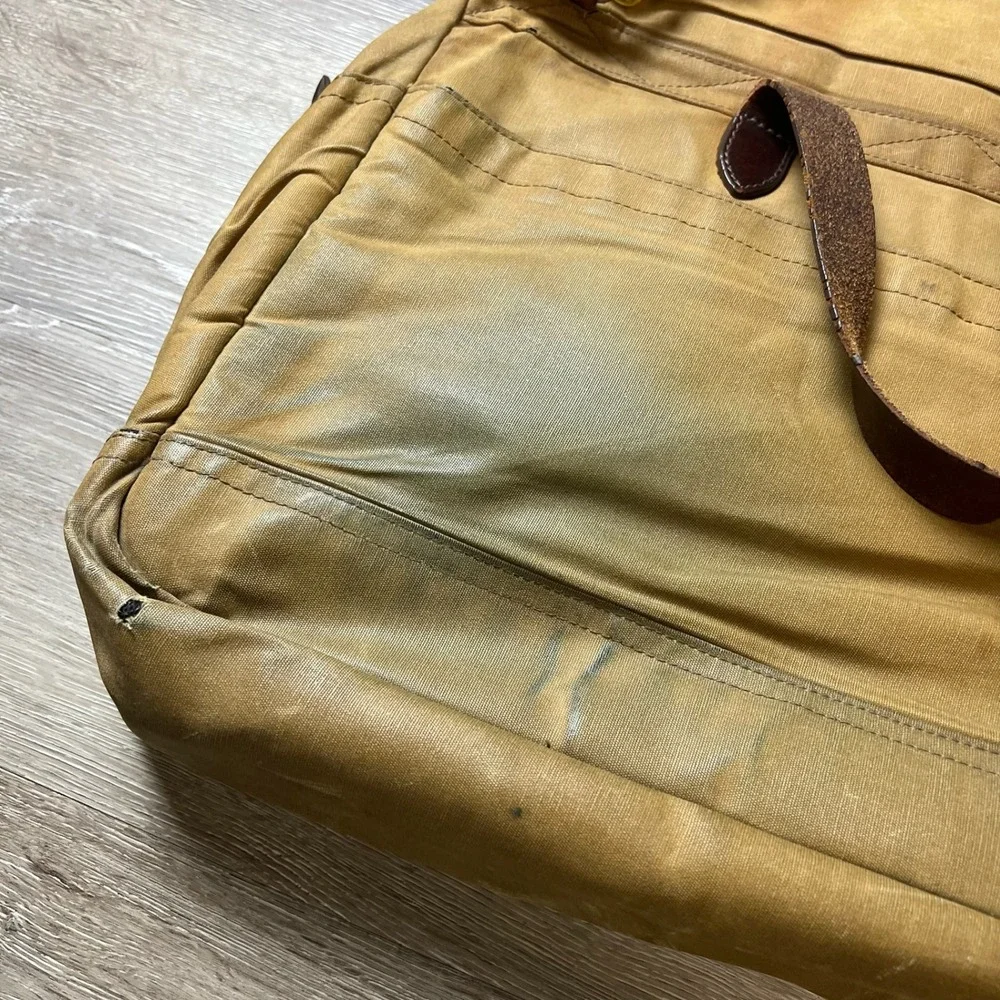 J.Crew Abingdon Messenger Bag Men OS Khaki Waxed Canvas Leather Laptop Briefcase